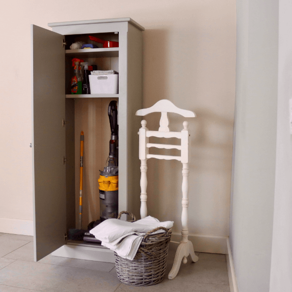Tall, slimline cupboard with shaker door and height adjustable shelves