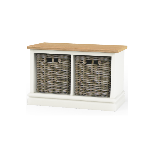 Storage Bench With Wicker Baskets.