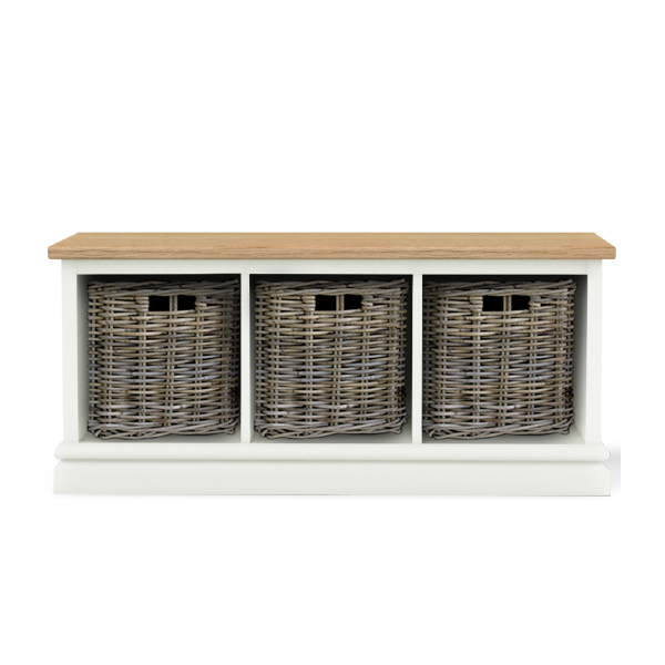 Storage Bench With Wicker Baskets.