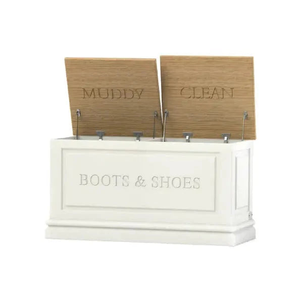Boots & Shoes Storage Chest with Split Oak Lids.