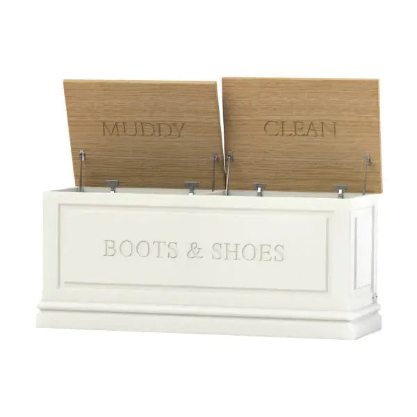 Boots & Shoes Storage Chest with Split Oak Lids.