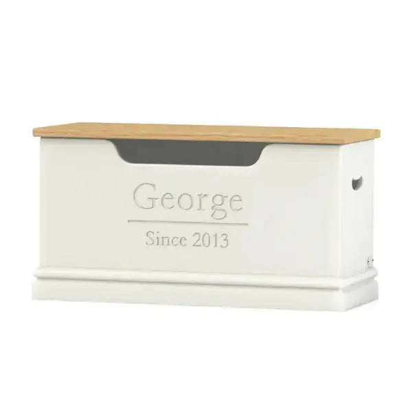 Personalised Toy Box with Oak Lid.