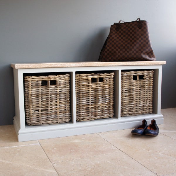 Storage Bench With Wicker Baskets.