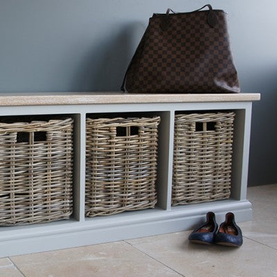 Storage Bench With Wicker Baskets.