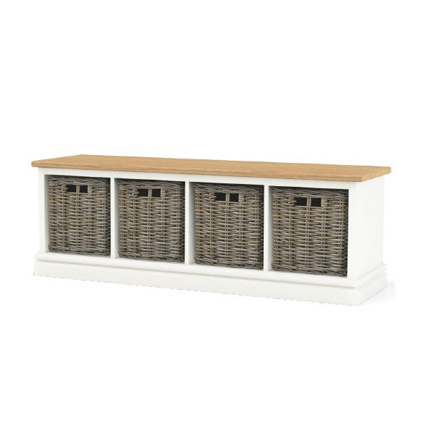 Storage Bench With Wicker Baskets.