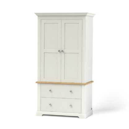 Housekeepers cupboard ideal for storing linen, has two deep soft close drawers and a top cupboard section with internal height adjustable shelves