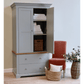 Housekeepers cupboard ideal for storing linen, has two deep soft close drawers and a top cupboard section with internal height adjustable shelves