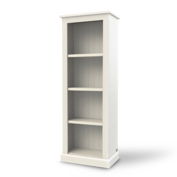 Slimline tall bookcase with a flat top and height adjustable shelves.