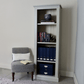 Slimline tall bookcase with a flat top and height adjustable shelves.