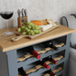 Floor standing wine rack with painted exterior, solid oak top and bottle holders for 25 wine bottles. 